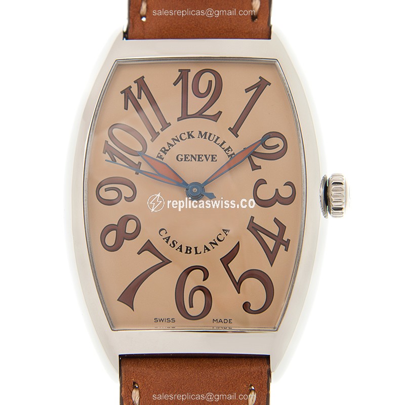 Elegant Franck Muller 6850 B Sahara Cintree Curvex Automatic in Stainless Steel & Brown Dial Watch