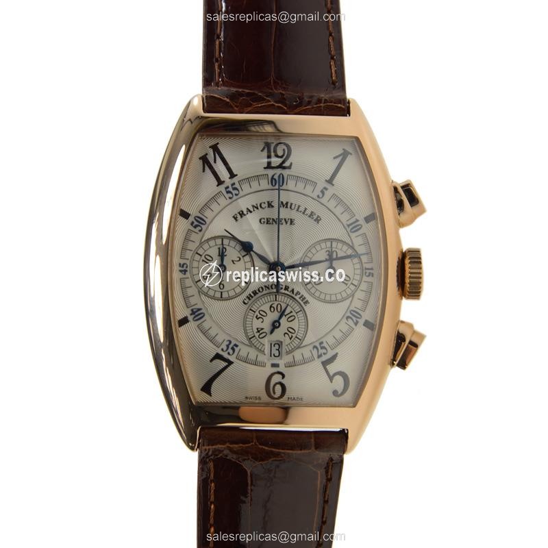 Elegant Franck Muller 6850 CC AT Cintree Curvex Replica in 18kt Rose Gold with Silver Dial &