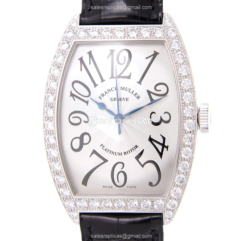 Elegant Franck Muller 6850 SC DP Curvex Replica in 18kt White Gold, Automatic Movement & White Dial