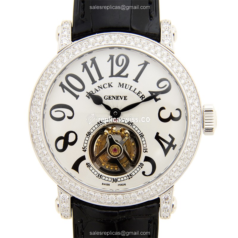 Elegant Franck Muller 7008 TD Double Mystery Manual Wind Watch in 18kt White Gold with Silver Dial