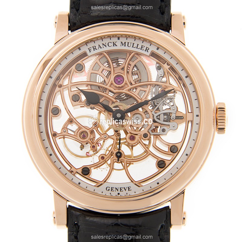 Elegant Franck Muller 7042 B S6 Skeleton Watch in 18kt Rose Gold, Automatic Movement & Skull Dial