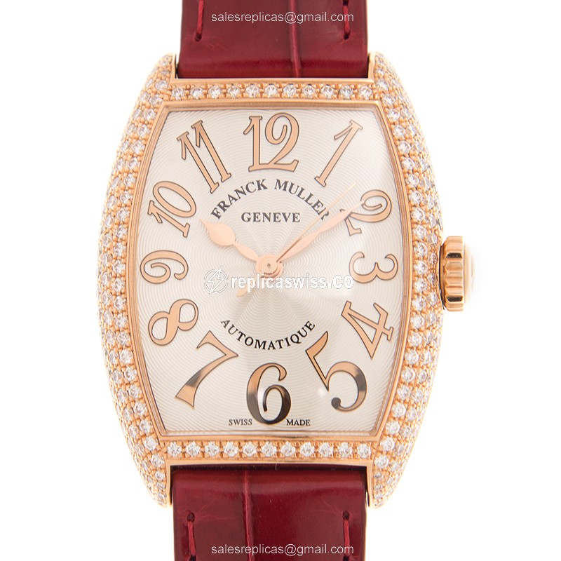 Elegant Franck Muller 7500 SC Art Deco Replica in 18kt Rose Gold, Automatic Movement & White Dial