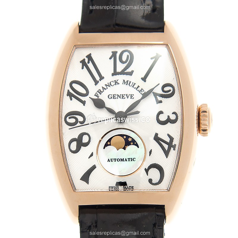 Elegant Franck Muller 7500 SC Ladies Replica in 18kt Rose Gold, Automatic Movement & White Dial