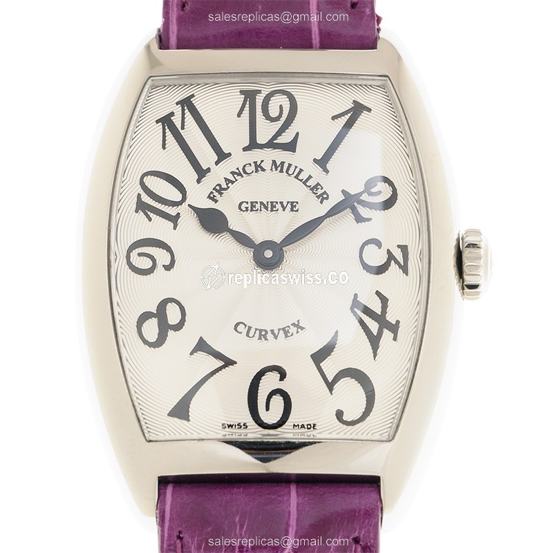 Elegant Franck Muller 7502 QZ Quartz Replica with Silver Dial & Sumptuous Purple Leather Strap Watch