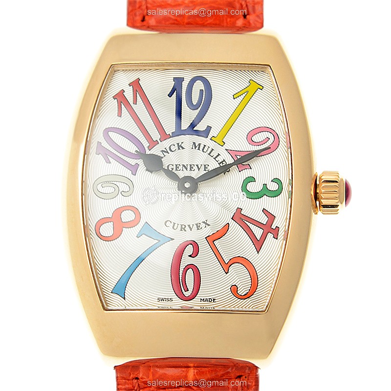 Elegant Franck Muller 7562 Quartz Replica with White Dial 18kt Gold Case Watch