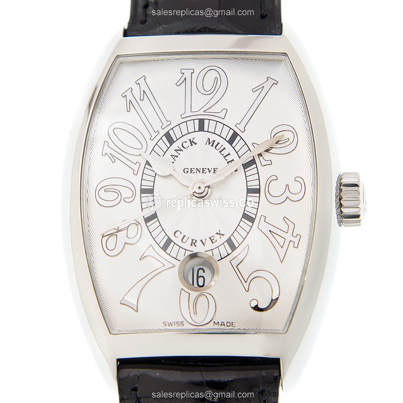 Elegant Franck Muller 7851 SC DT Replica Watch with White Dial & Alligator Strap, Automatic Movement