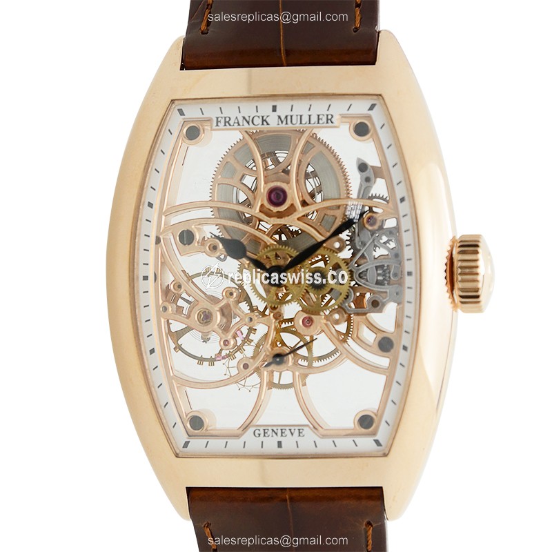 Elegant Franck Muller 7880 B S6 SQT Skull Dial Replica Watch in 18kt Gold, Automatic Movement &