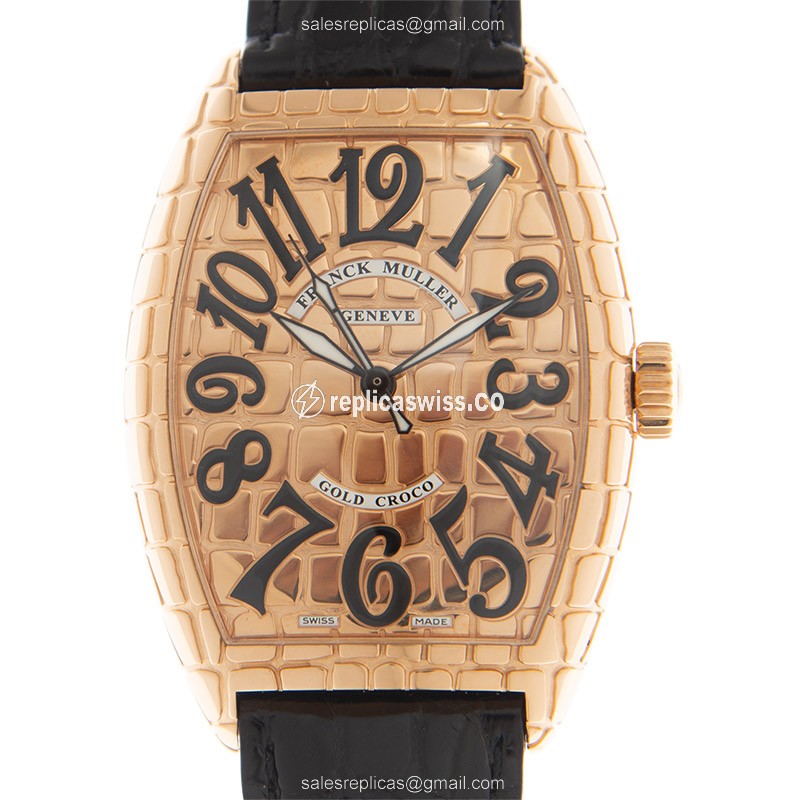 Elegant Franck Muller 7880 B SC Curvex Replica in 18kt Rose Gold, Automatic Movement & Leather