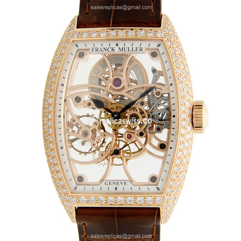 Elegant Franck Muller 7880BS6SQTD5N GENEVE Replica, Manual Wind, 18kt Rose Gold Case, Skull Dial &