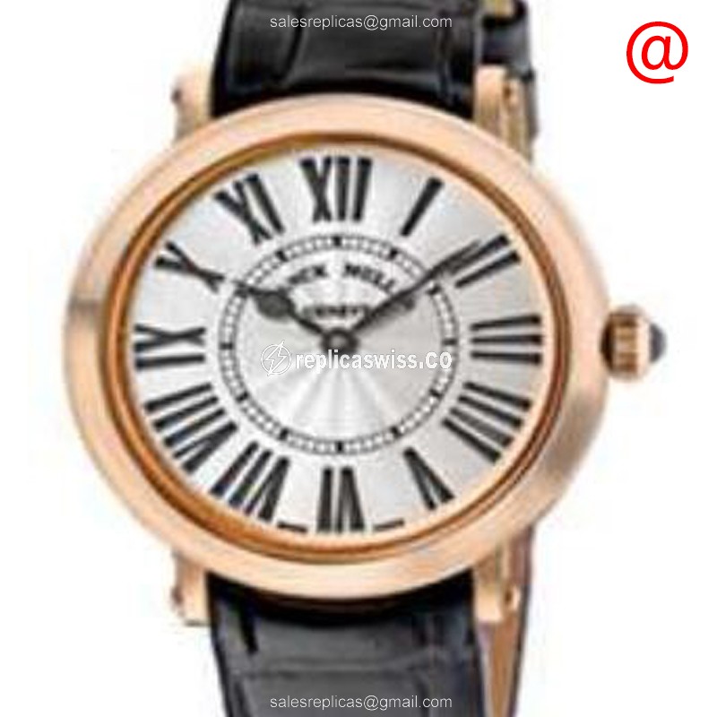 Elegant Franck Muller 8035 Quartz Replica in 18kt Rose Gold with Silver Dial Alligator strap