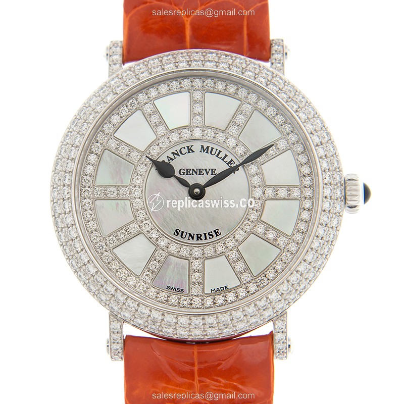 Elegant Franck Muller 8038 QZ Replica with White Dial 18kt White Gold Case Watch