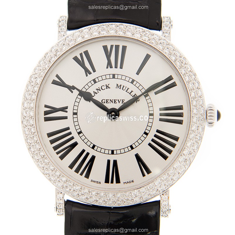Elegant Franck Muller 8041 QZ Replica with Silver Dial, Stainless Steel Case, Alligator Strap