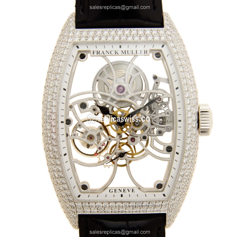 Elegant Franck Muller 8880 B S6 Skull Dial Replica, Manual Wind, 18kt White Gold Case & Diamond