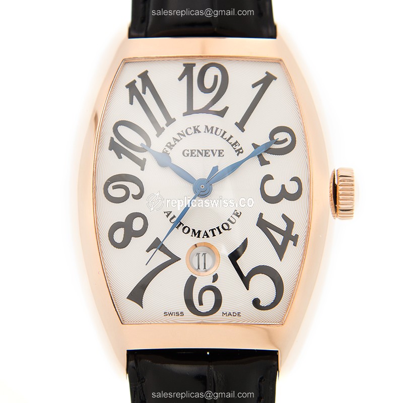 Elegant Franck Muller 8880 B SC DT Automatic Gold Replica with White Dial Alligator Strap Watch