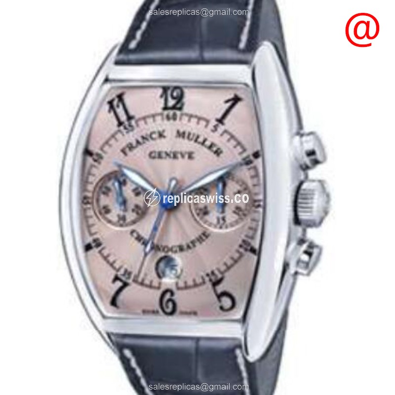 Elegant Franck Muller 8883 C CC DT CURVEX Automatic Steel Watch with Silver Dial & Blue Leather