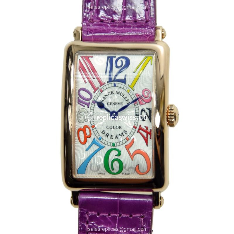 Elegant Franck Muller 952 COLDRM Quartz Replica in 18kt Rose Gold, Silver Dial & Alligator Purple