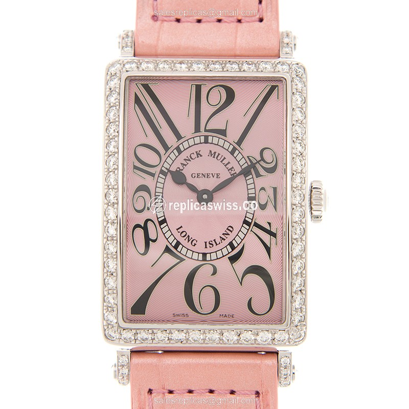 Elegant Franck Muller 952 QZ D 1R Replica Watch | Pink Dial, Alligator Blue Strap, Stainless Steel