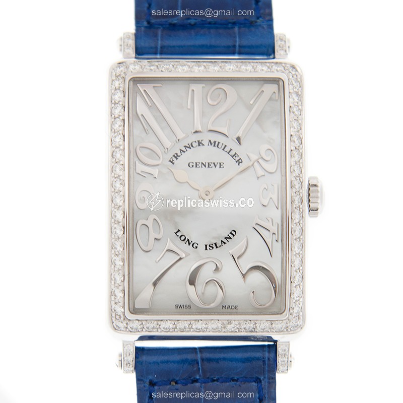 Elegant Franck Muller 952 QZ REL MOP D 1R Long Island Replica, Automatic Quartz, White Dial, Blue