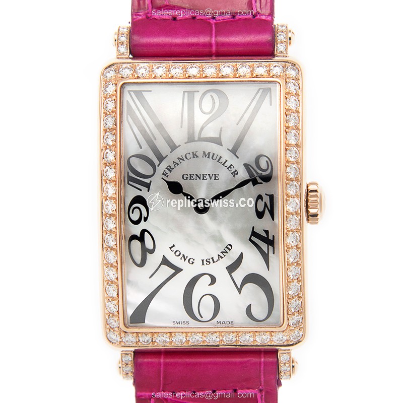 Elegant Franck Muller 952 QZ Replica with White Dial 18kt Rose Gold Case, Pink Alligator Strap