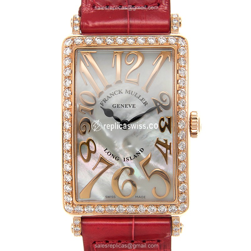 Elegant Franck Muller 952QZ Replica, White Dial, 18kt Rose Gold Case & Alligator Strap Watch