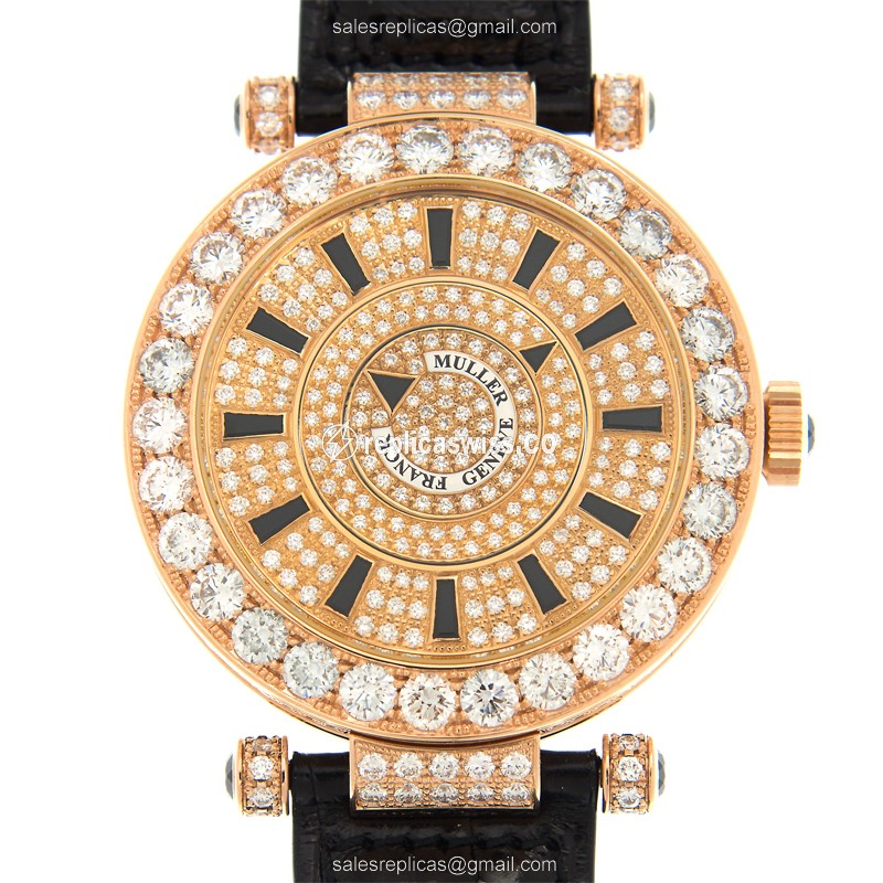 Elegant Franck Muller DM 42 D 1R CD Replica Watch in 18kt Rose Gold with Sapphire Crystal Black
