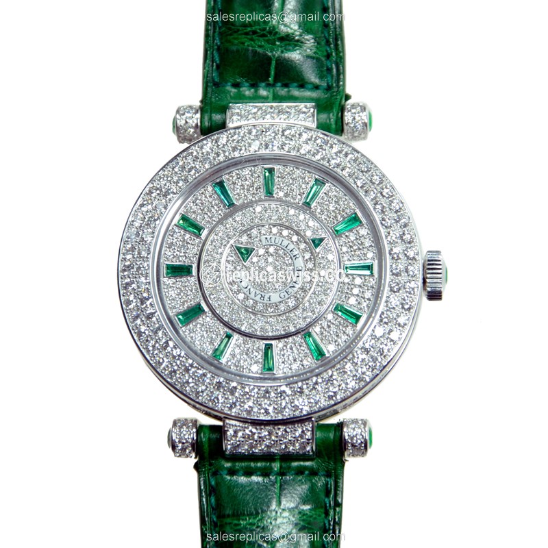 Elegant Franck Muller DM42 Automatic Replica, 18kt White Gold Case with Silver Dial & Green