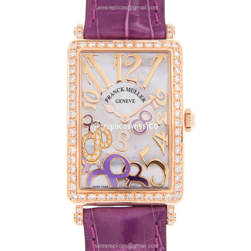 Elegant Franck Muller Long Island Replica with Quartz Movement, 18kt Rose Gold Case, Purple