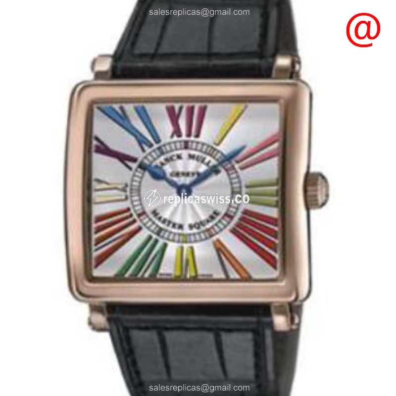 Elegant Franck Muller Master Square Replica in 18kt Rose Gold, Silver Dial, Leather Strap &