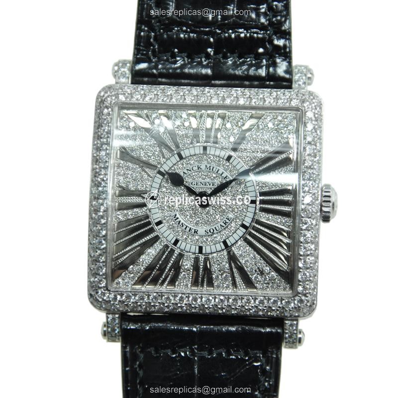 Elegant Franck Muller Master Square Replica in 18kt White Gold, Silver Dial, Alligator Black