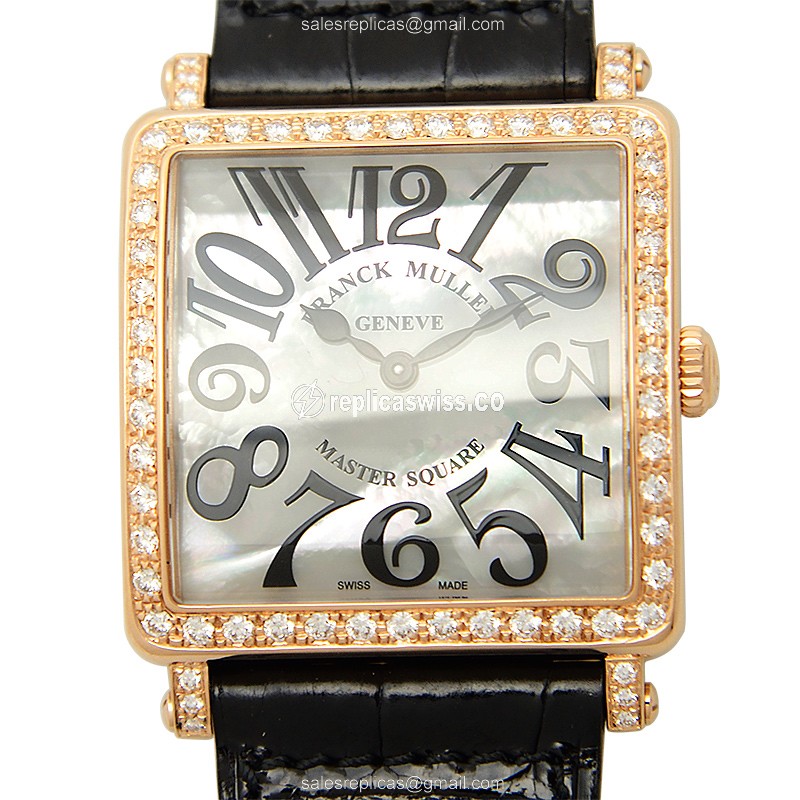 Elegant Franck Muller Master Square Replica in White Dial & 18kt Rose Gold with Alligator Strap and