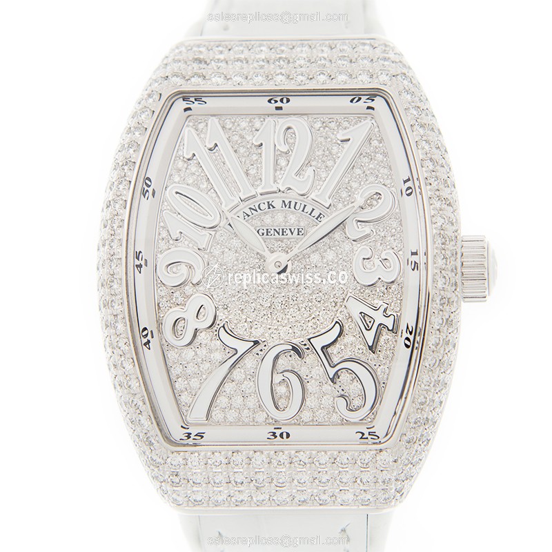 Elegant Franck Muller V 32 QZ VANGUARD Replica, White Dial on Leather Strap, Stainless Steel Case