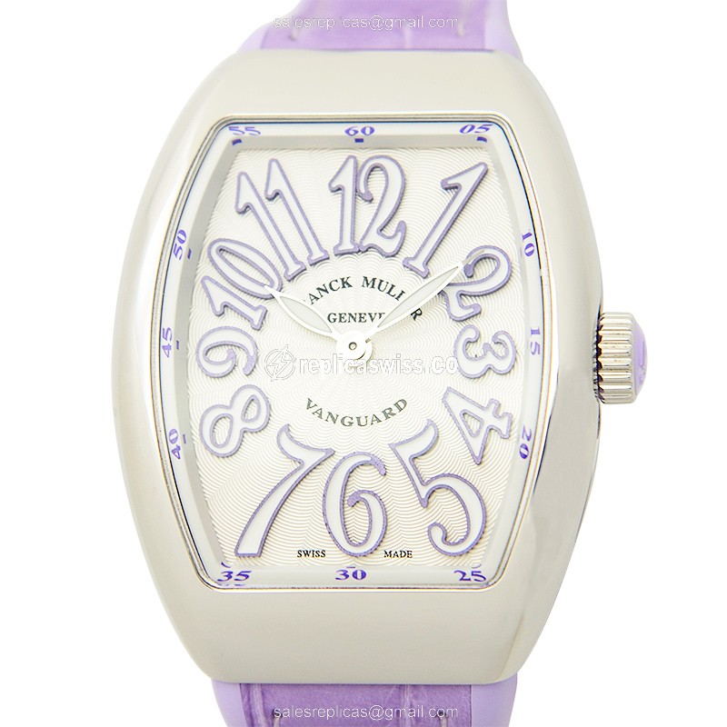 Elegant Franck Muller V 35 QZ Quartz Replica, White Dial, Stainless Steel Case & Leather Purple