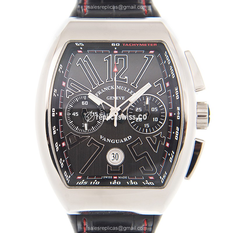 Elegant Franck Muller V 45 CC DT Vanguard Replica, Automatic Movement, Black Dial & Leather Strap
