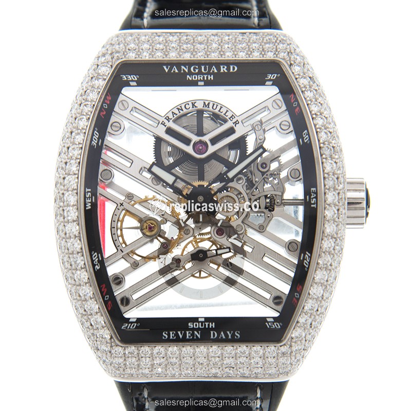 Elegant Franck Muller V 45 S6 SQT D Vanguard Manual Wind Watch, 18kt White Gold Case & Skull Dial