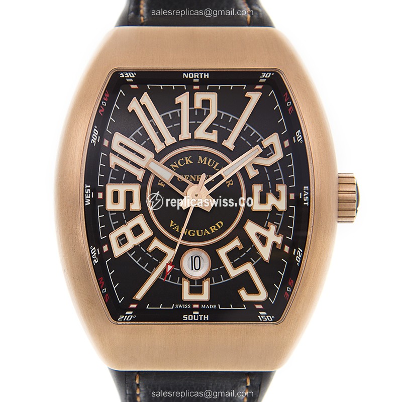 Elegant Franck Muller V 45 SC DT CIR Black Vanguard Replica, Automatic Movement, 18kt Rose Gold &