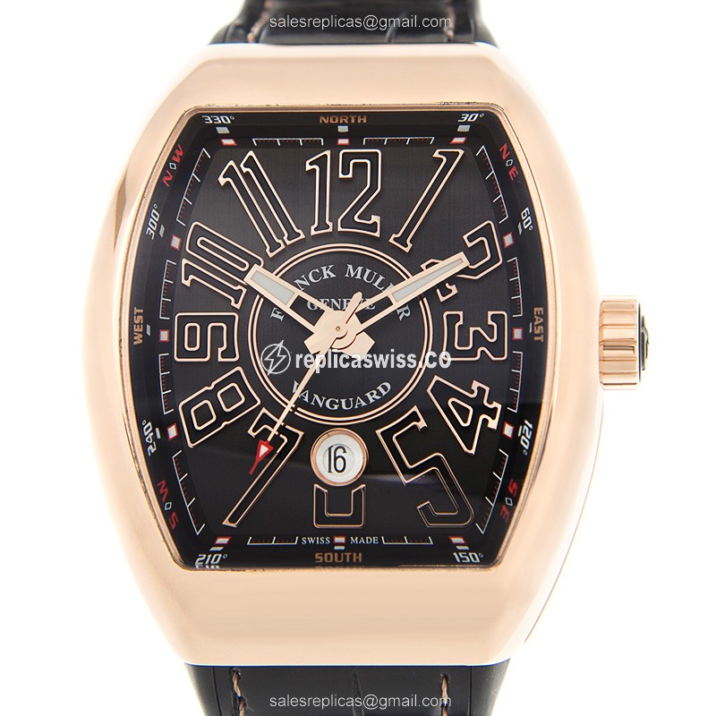 Elegant Franck Muller V 45 SC DT Vanguard Replica in 18kt Rose Gold, Automatic Movement Black