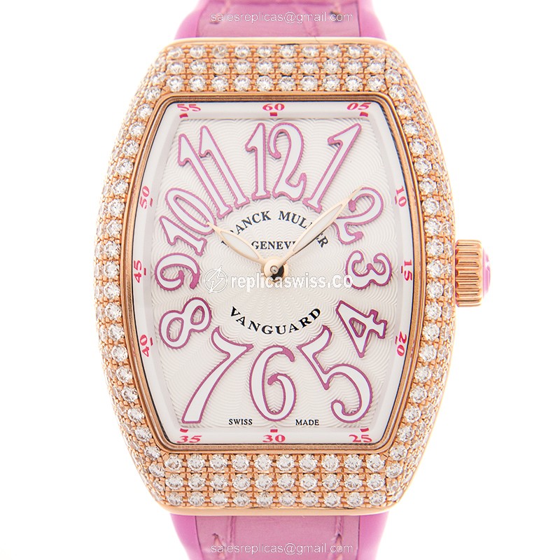 Elegant Franck Muller V29 Quartz Replica in 18kt Rose Gold, White Dial, Pink Alligator Strap