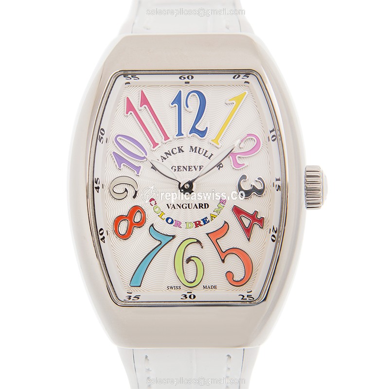 Elegant Franck Muller V32 QZ COL DRM Vanguard Quartz Watch in White Dial & Steel Case