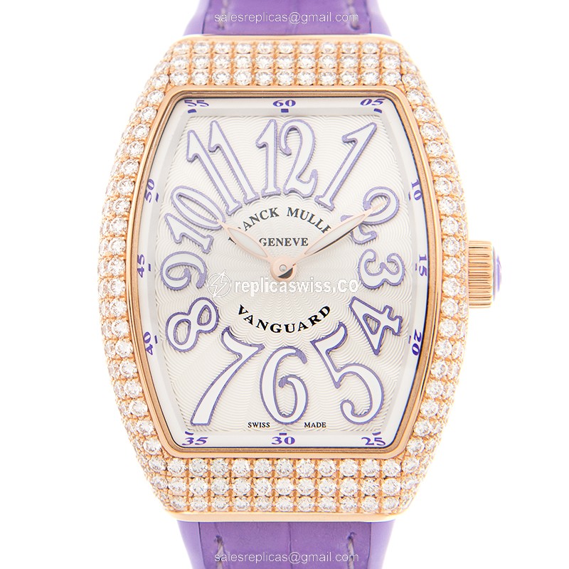 Elegant Franck Muller V32 QZ D Vanguard Quartz Replica in 18kt Rose Gold, Sparkling Diamond Accents