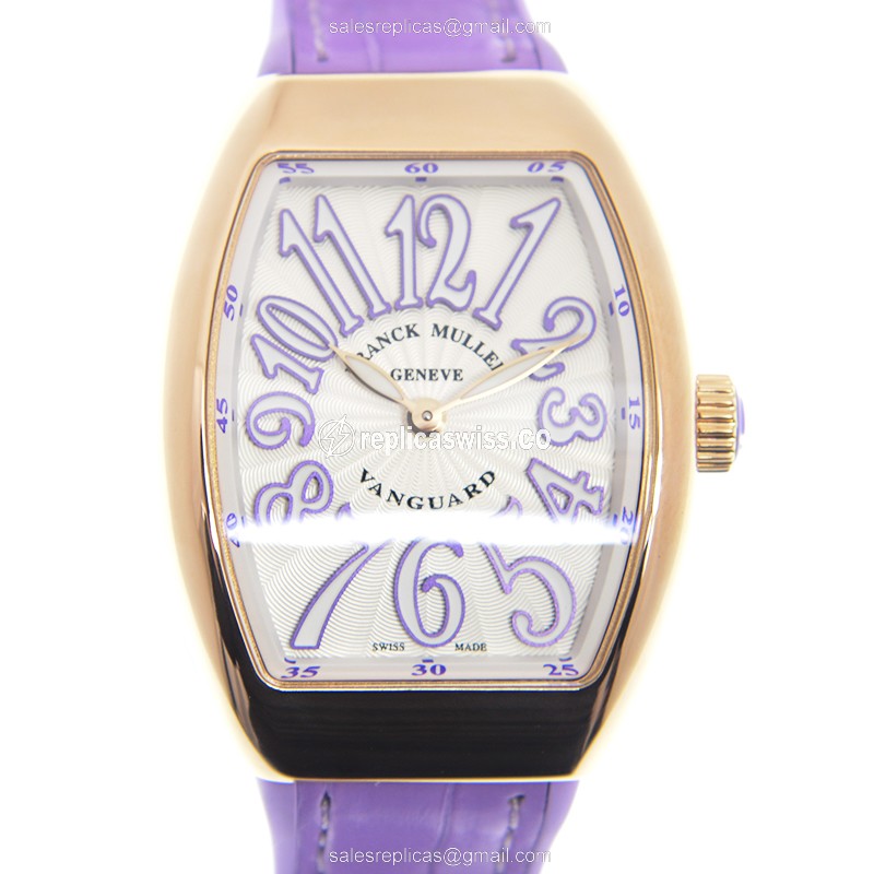 Elegant Franck Muller V32 QZ Vanguard Quartz Replica in 18kt Rose Gold with White Dial and