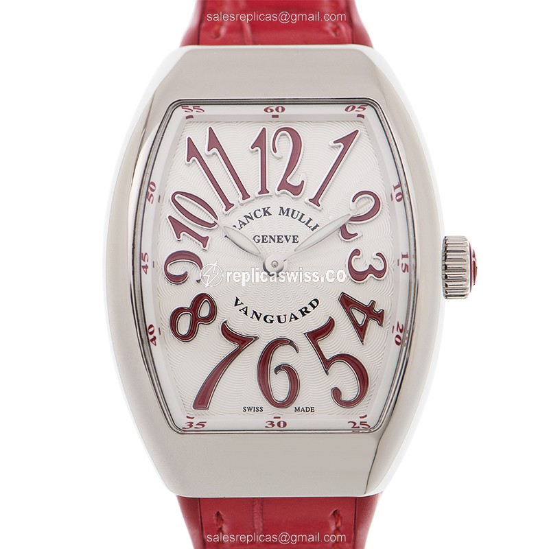 Elegant Franck Muller V32 QZ Vanguard Replica in Silver Dial & Leather Blue Strap Watch