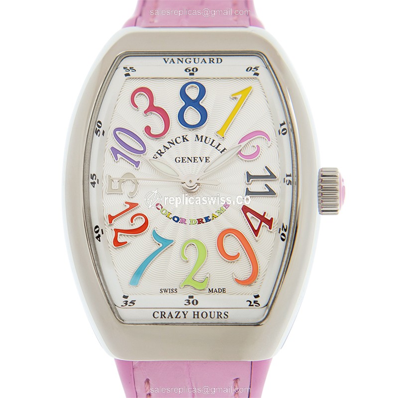 Elegant Franck Muller V32 Replica Watch | White Dial, Stainless Steel Case & Pink Leather Strap
