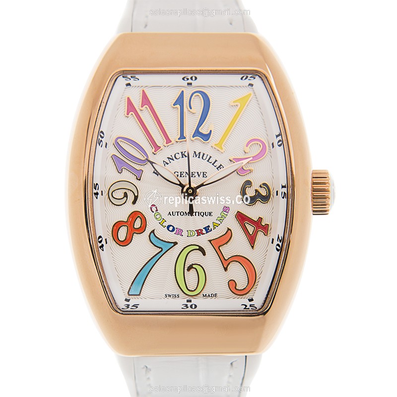 Elegant Franck Muller V32 SC Automatic 18kt Rose Gold Replica with White Dial Alligator Strap
