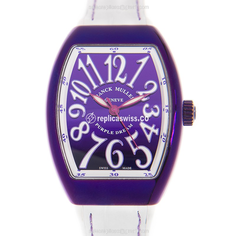 Elegant Franck Muller V32 SC Automatic Purple Dial Watch in Stainless Steel with Leather Strap