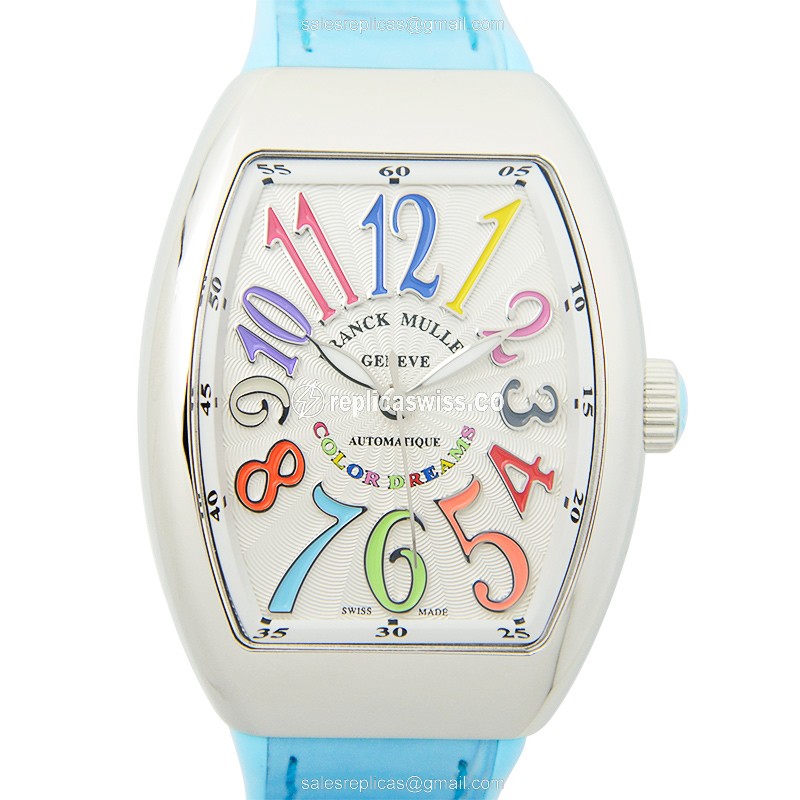 Elegant Franck Muller V32 SC Vanguard Replica Watch | Automatic Movement, Silver Dial, Blue