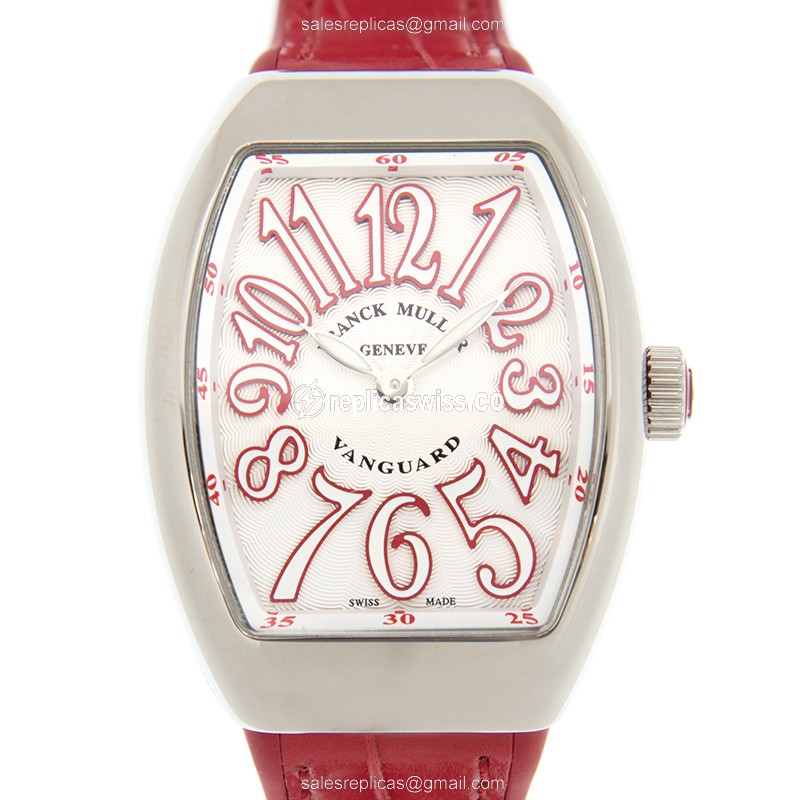 Elegant Franck Muller V32QZ Quartz Replica in White Dial & Stainless Steel Case with Leather Strap