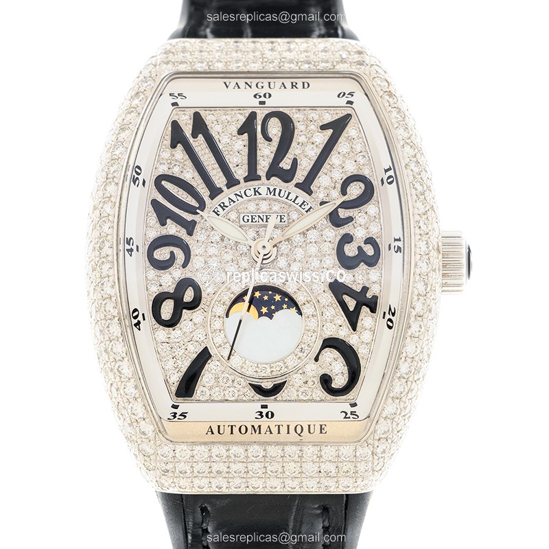 Elegant Franck Muller V32SC Ladies Replica Watch with Automatic Movement Silver Dial on Leather