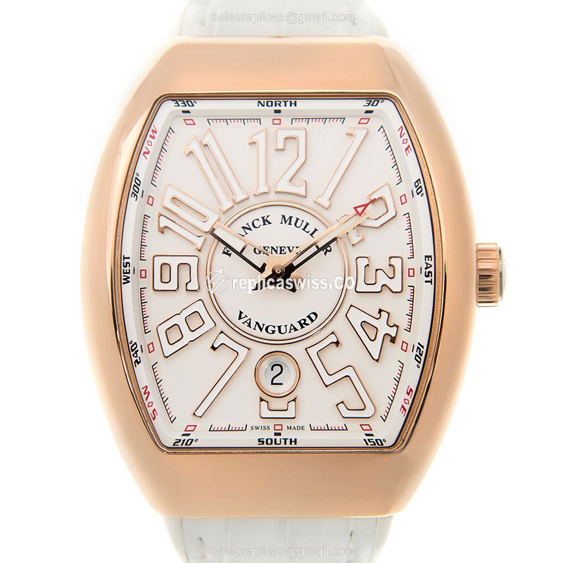 Elegant Franck Muller V41 Vanguard Replica in 18kt Rose Gold, Automatic Movement & White Dial Watch