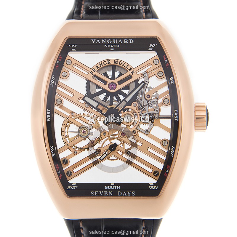 Elegant Franck Muller V45 S6 SQT Vanguard Manual Wind Replica in 18kt Gold with Alligator Strap and