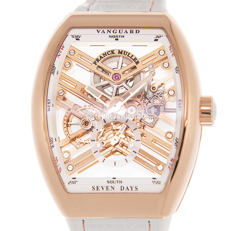 Elegant Franck Muller V45 S6 SQT Vanguard Replica in 18kt Gold, Automatic Movement White